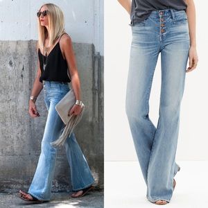 Madewell Flea Market Flare Blue Button Denim Jeans